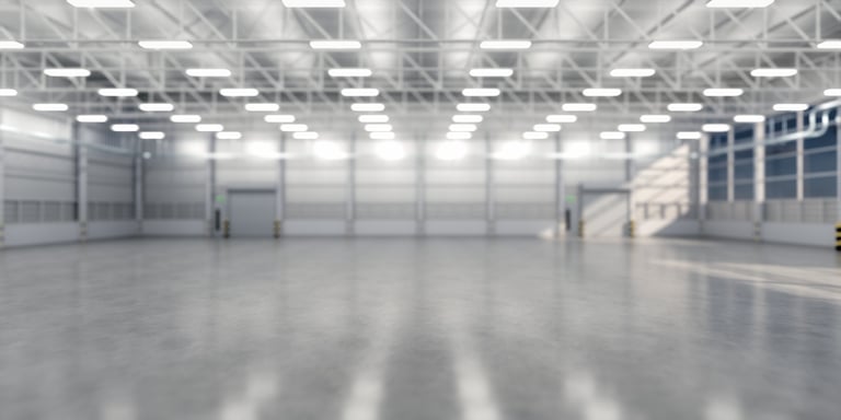 Modern warehouse interior with polished concrete floor